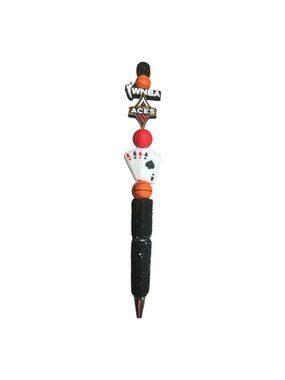 WNBA Las Vegas Aces Novelty Pen With Basketball & Playing Card Design Black Glit